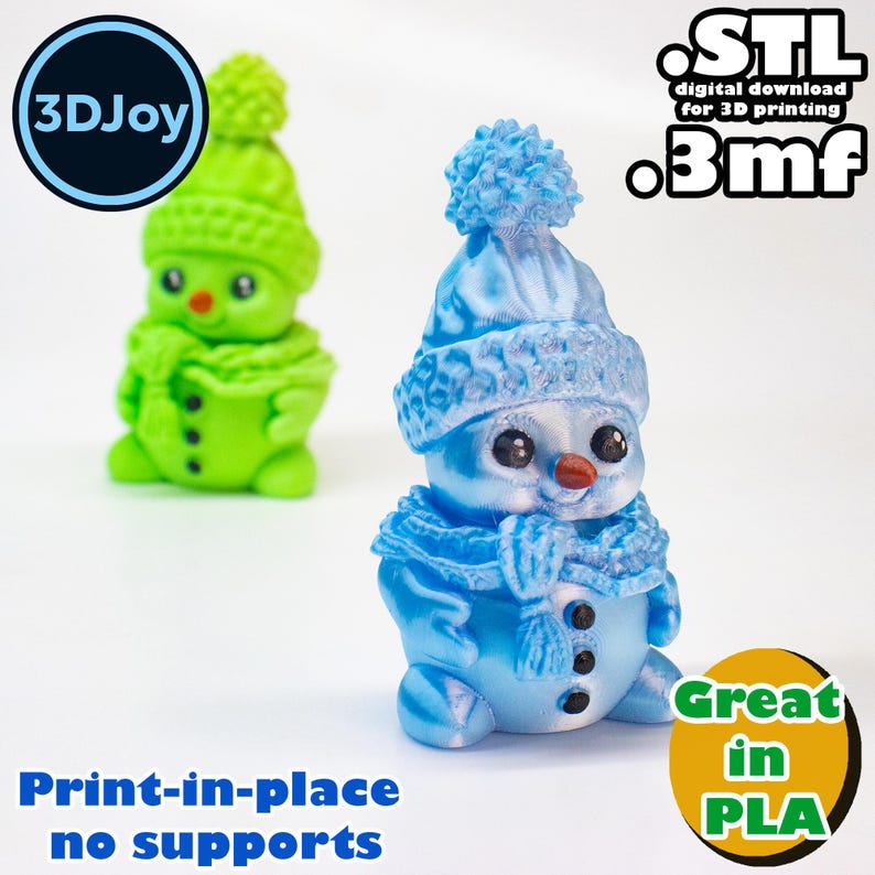 Flexi Snowman STL, 3mf, Print in Place, No Support, PLA, 3D Joy Store ...
