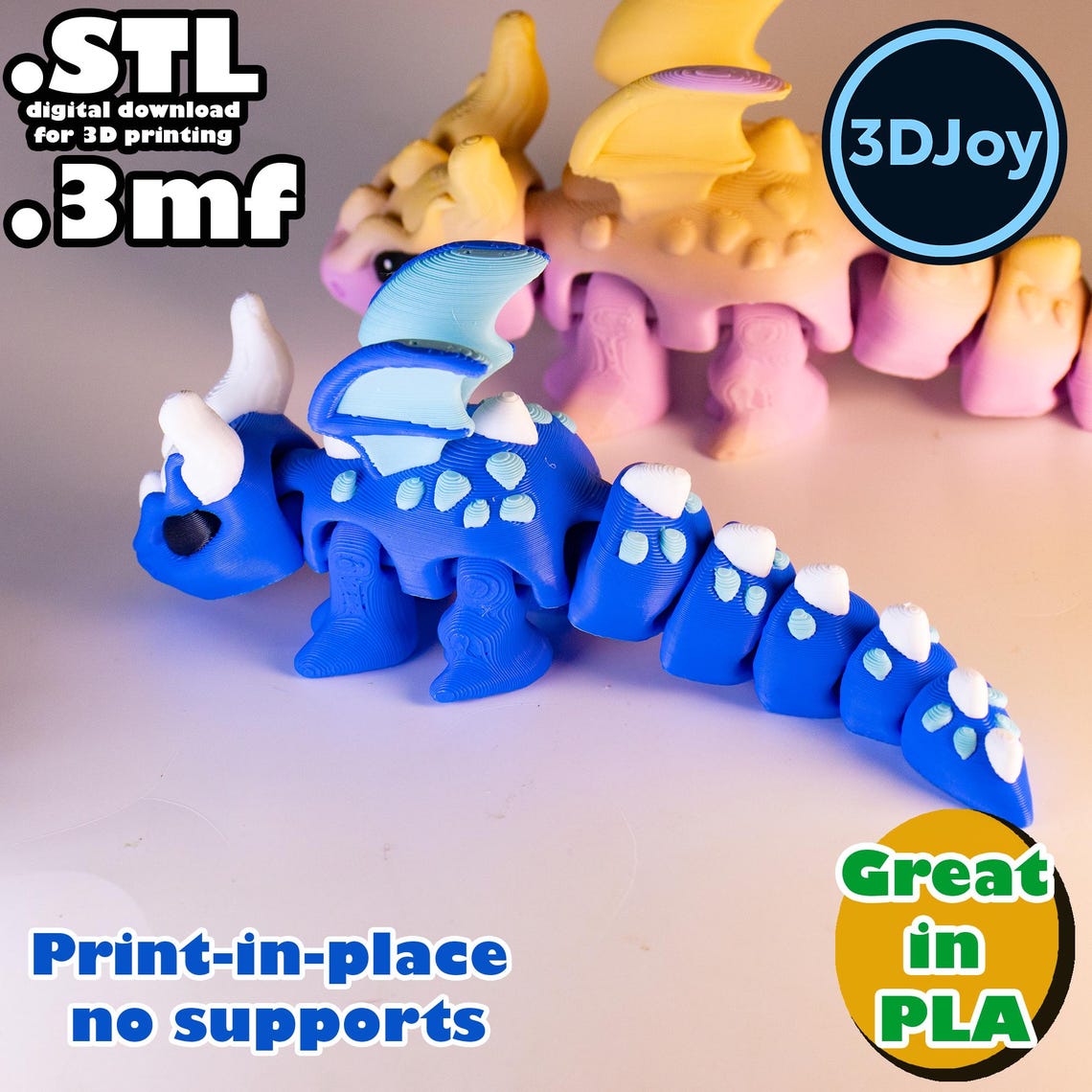 Flexi Wind Dragon STL, 3mf, Print in Place, No Support, PLA, 3D Joy ...