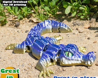 Flexi Crocodile STL, 3mf, print in place, no support, PLA, 3D Joy Store