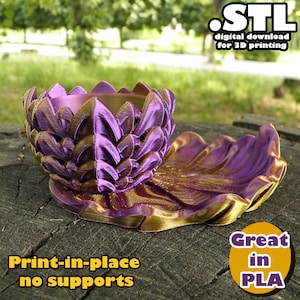 Huevera y platillo, dragón, serpiente, escamas, pétalos, hoja, STL, impresión en el lugar, sin soporte, PLA, 3D Joy Store