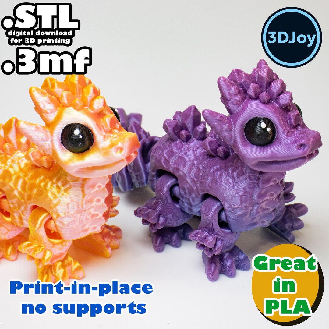 Flexi Dragon Crystal STL, 3mf, Print in Place, No Support, PLA, 3D Joy ...