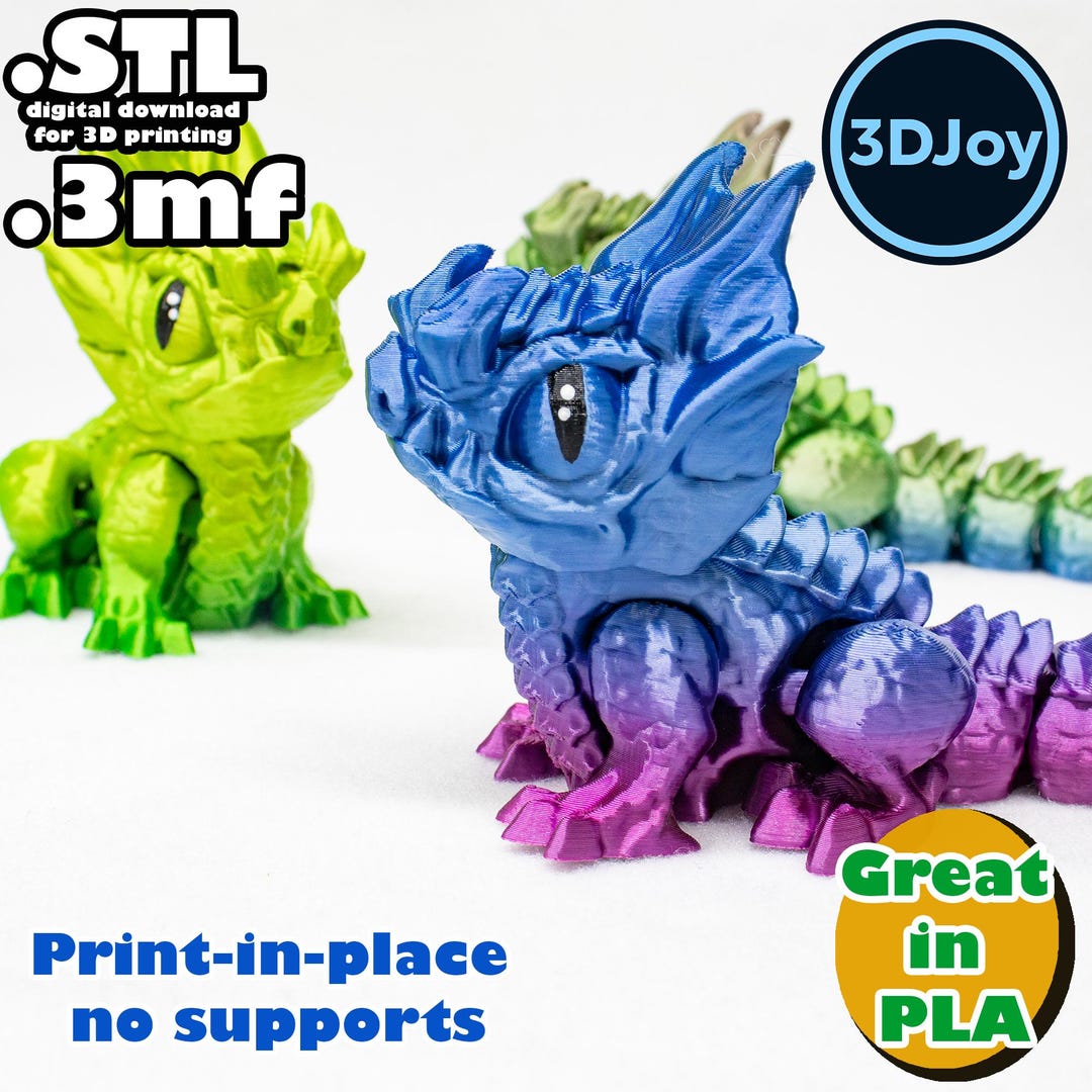 Flexi Dragon STL, 3mf, Print in Place, No Support, PLA, 3D Joy Store - Etsy