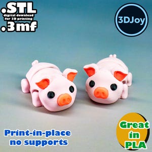 Flexi Pig STL, 3mf, print in place, no support, PLA, 3D Joy Store