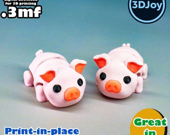 Flexi Pig STL, 3MF, Druck an Ort und Stelle, keine Unterstützung, PLA, 3D Joy Store