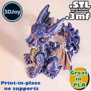 Flexi Dragon With Wings STL, 3mf, Print in Place, No Support, PLA, 3D ...
