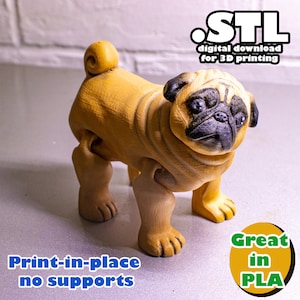 Flexi Pug STL, print in place, no support, PLA, 3D Joy Store