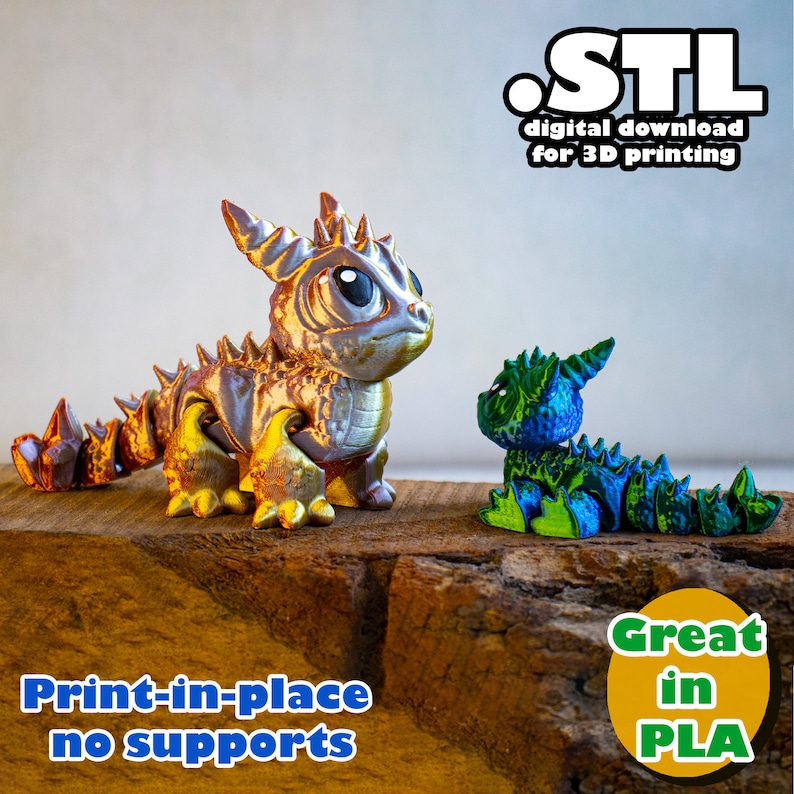 Flexi Dragon STL, Print in Place, No Support, PLA, 3D Joy Store - Etsy