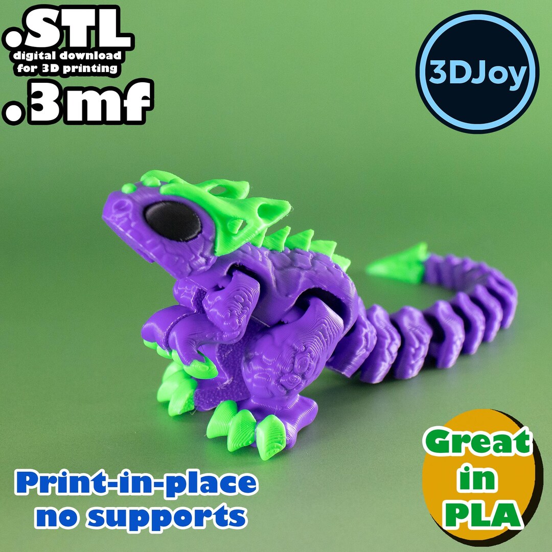 Flexi Dragon Flickerclaw STL, 3mf, Print in Place, No Support, PLA, 3D ...