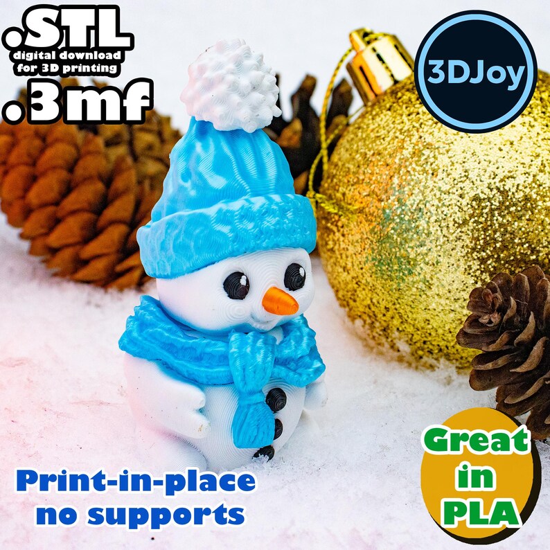 Flexi Snowman STL, 3mf, Print in Place, No Support, PLA, 3D Joy Store ...