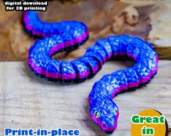 Cute Flexi Snake Toy STL 3mf, print-in-place, no support, PLA, 3D Joy Store