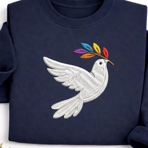 Bestickte Friedenstaube Sweatshirt, Bunter Olivenzweig Pullover, Symbolische Hoffnung und Einheit Rundhalsausschnitt, Geschenk für Friedensliebhaber
