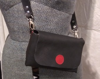 Black Red Leather Crossbody, Belt Bag, Leather Handmade