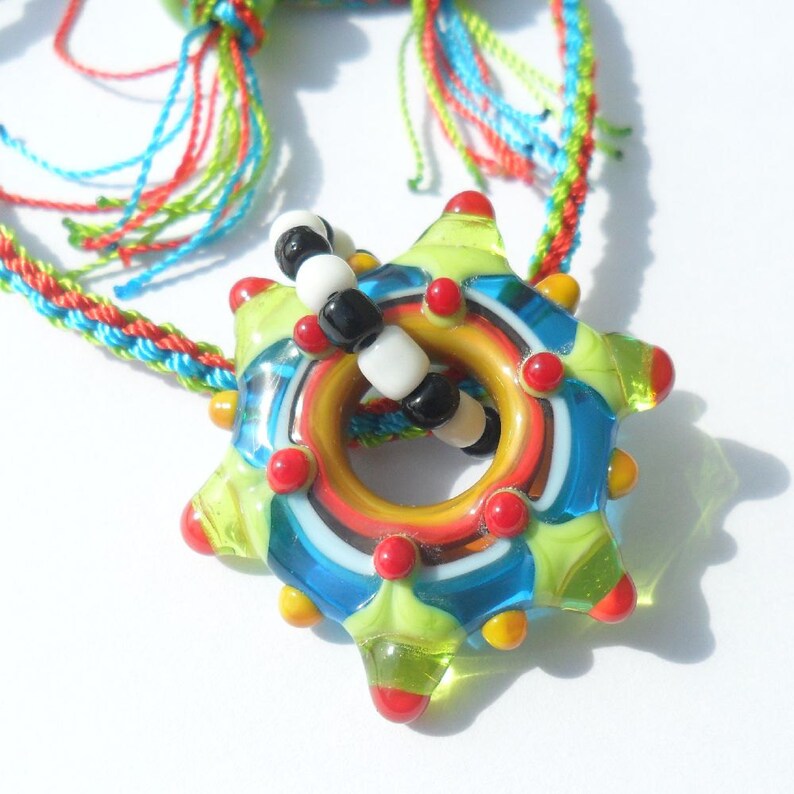 Lampwork and Kumihimo Necklace, Red Turquoise Green Handmade image 4