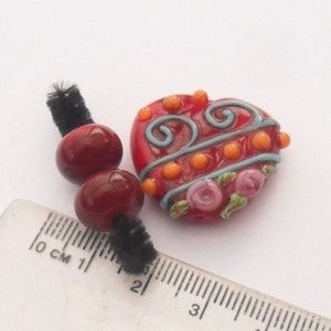 Lampwork Scroll Flower Heart and Spacers, Artisan Handmade SRA image 2