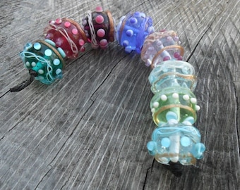 Sparkly Pastels  Lampwork Rounds Set of 8 Artisan SRA Handmade Glass Beads Glassymom