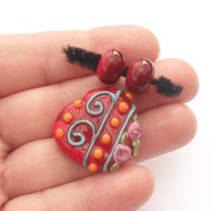 Lampwork Scroll Flower Heart and Spacers, Artisan Handmade SRA image 3