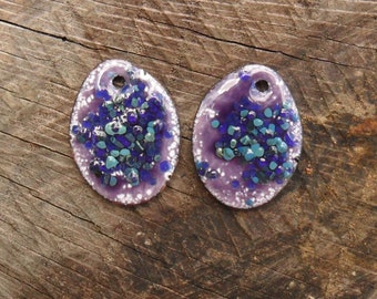 Kiln Enameled Purple Blue Speckled Ovals, Artisan Handmade on Copper