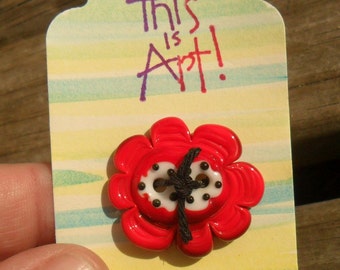 Red White Black 2 Hole Flower Button Artisan Handmade SRA Glassymom