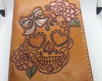 Leather Sugar Skull Journal Sketch Book Cover Artisan Handmade