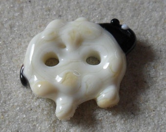 Lampwork Button 2 Hole, Sheep Ivory-Black Handmade SRA LETEAM Glassymom