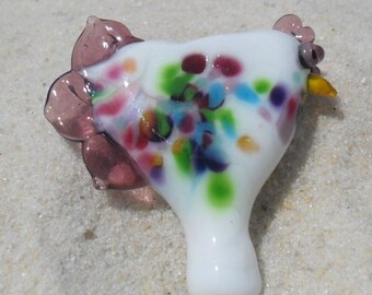 Lampwork Chicken Focal Purple Blue Green White Handmade SRA LETEAM Glassymom