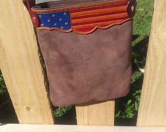 Patriotic Crossbody Leather Bag Handmade