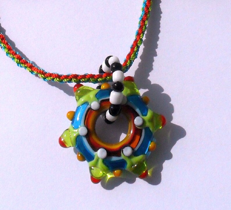 Lampwork and Kumihimo Necklace, Red Turquoise Green Handmade image 3