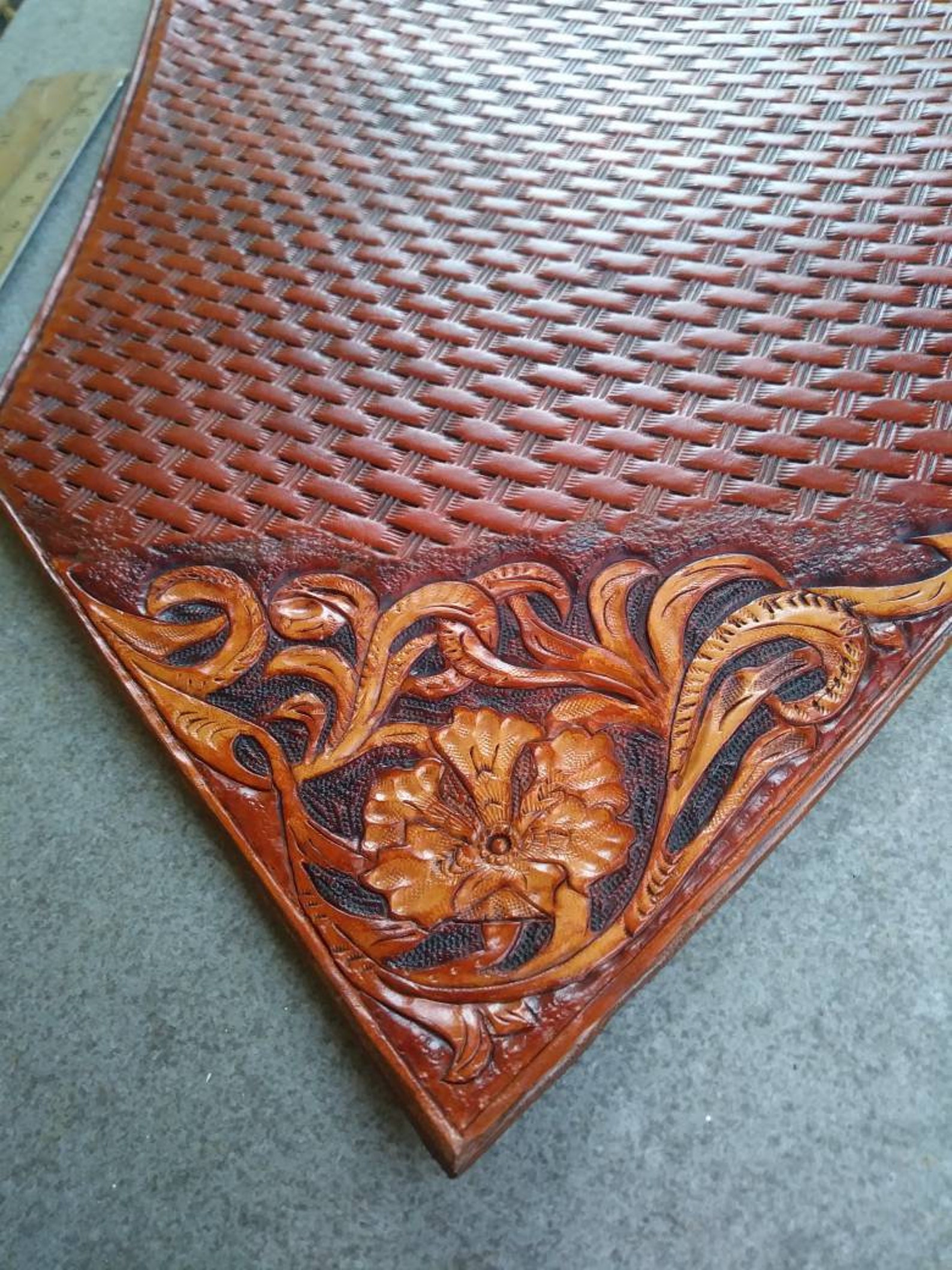 Leather Tooled and Stamped Table Runner Handmade SRA Glassymom Etsy