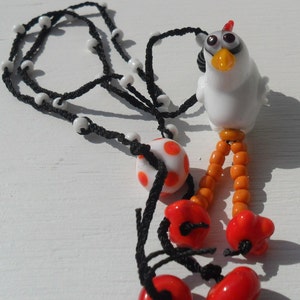Lampwork Chicken Necklace, Braided Beaded Cording, Big Feet, Artisan Handmade SRA LETEAM Glassymom image 2