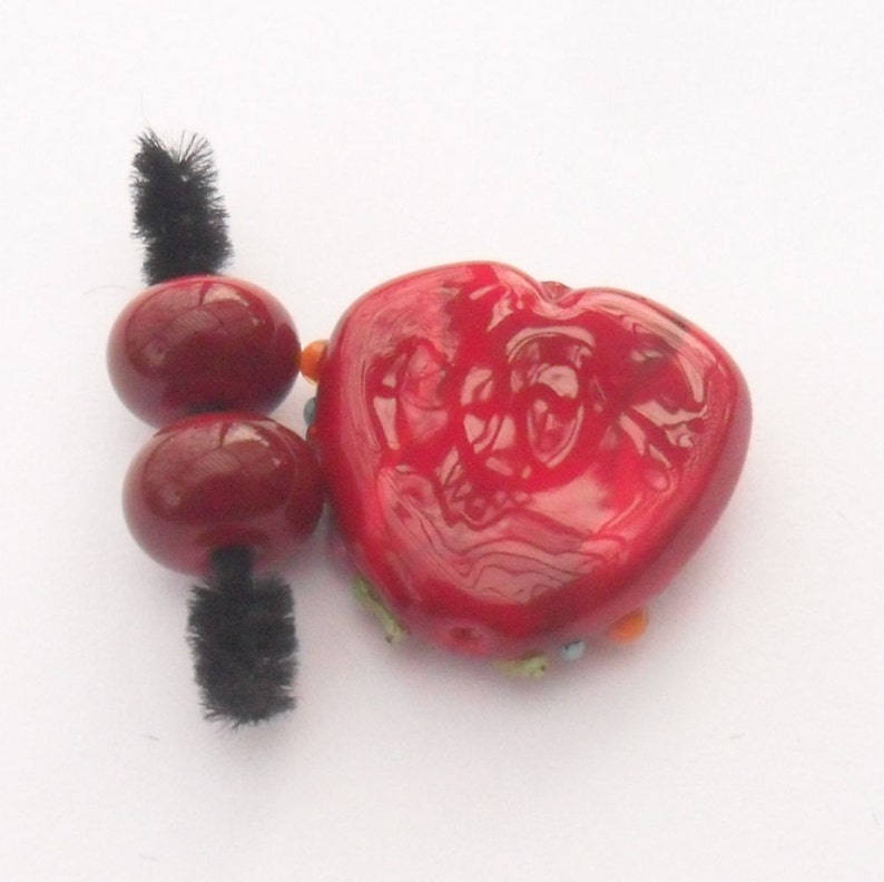 Lampwork Scroll Flower Heart and Spacers, Artisan Handmade SRA image 4