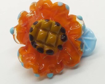 Sunny flower artisan lampwork pendant handmade glassymom