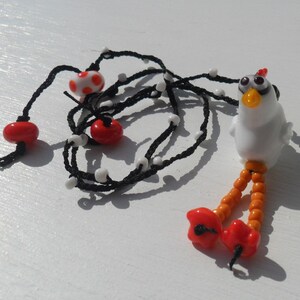 Lampwork Chicken Necklace, Braided Beaded Cording, Big Feet, Artisan Handmade SRA LETEAM Glassymom image 3