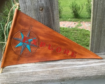 Explore Leather Flag Wall Decor Handmade-Painted