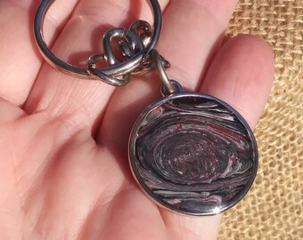 Paint Pour Keychain Black Red Grey Artisan Handmade by Lela