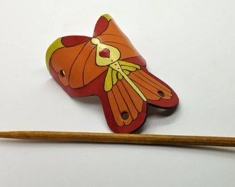 Butterfly leather hair barrette artisan handmade painted SRA