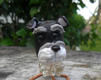 Schnauzer Artisan Lampwork  SRA Black White Grey Wearable or Display