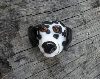 Dalmatian Artisan Lampwork Sculpted SRA Black & White Glass Dog, Glassymom