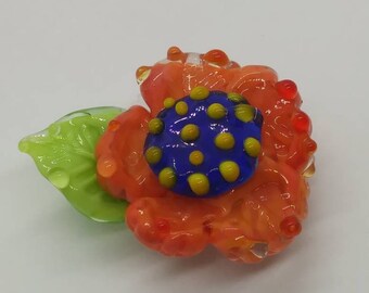 Dew drops on flower artisan lampwork handmade focal glassymom