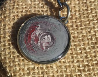 Paint Pour Key Chain Grey White Red Handmade by Lela
