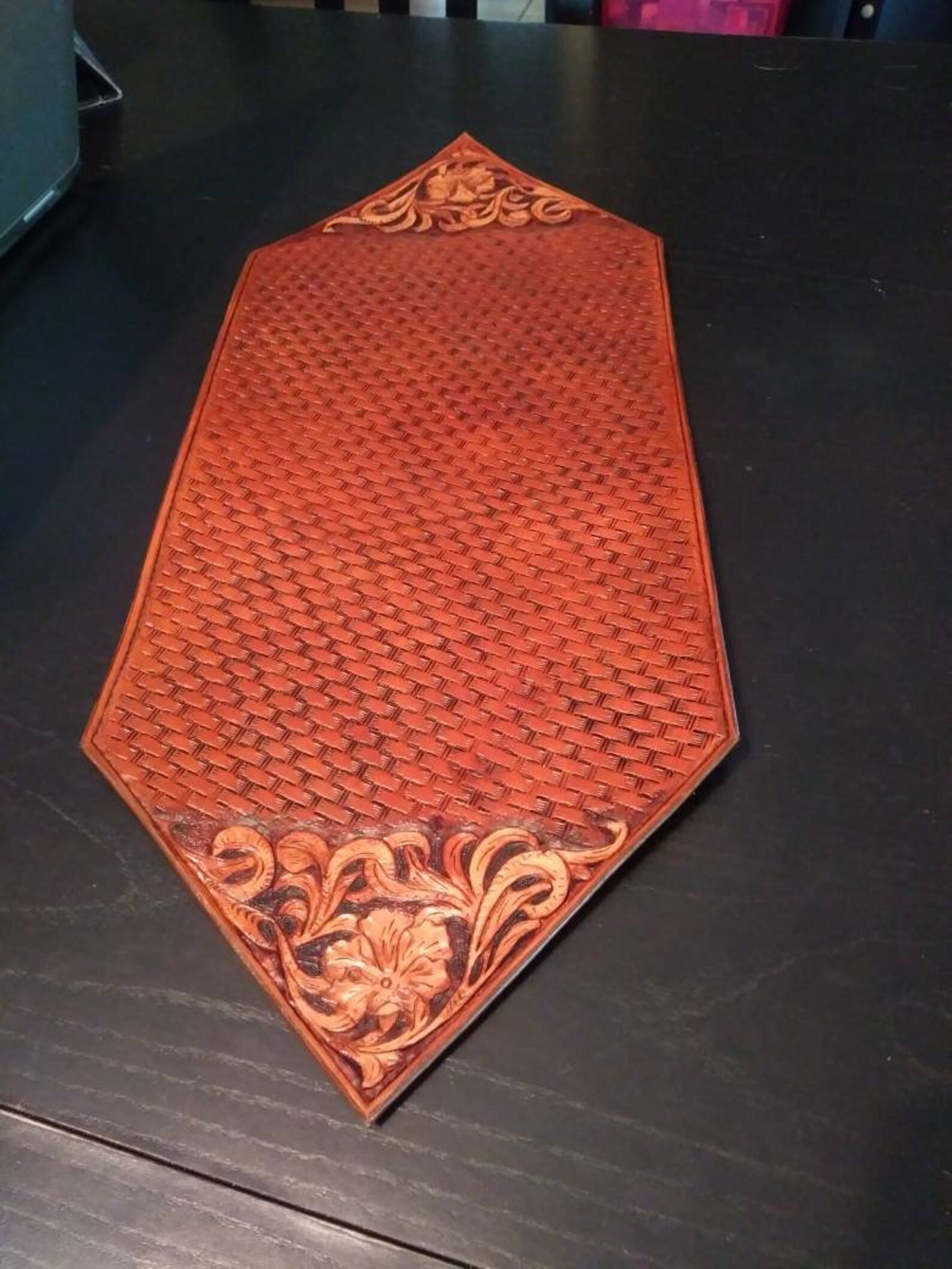 Leather Tooled and Stamped Table Runner Handmade SRA Glassymom Etsy