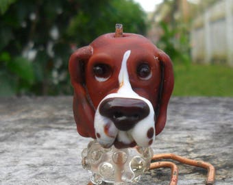 Basset Hound Lampwork Sculpture Artisan Handmade Brown Cream Dog Sculpture Glassymom SRA