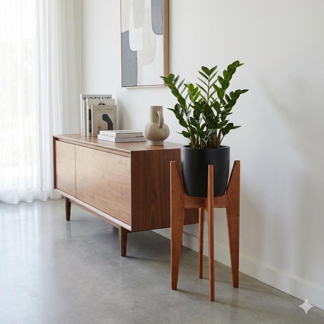 Angled Stand Mcm Decor Mid Century Solid Wood, Cedar Plant Stand