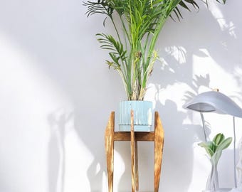 Personalized Wood Plant Stand: Indoor Plant Display with Beeswax Care Kit