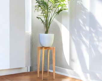 Blumenständer aus Eiche mit höhenverstellbaren Füßen: Mid-Century Modern Display