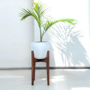 Walnut Plant Stand Mid Century Modern Home Decor