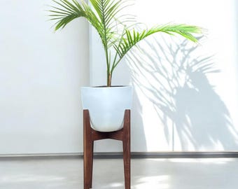 Walnut Plant Stand Mid Century Modern Home Decor