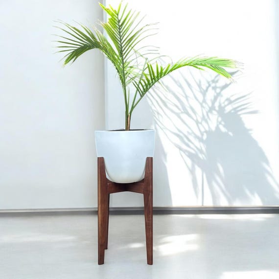 Walnut Plant Stand Mid Century Modern Home Decor - Etsy