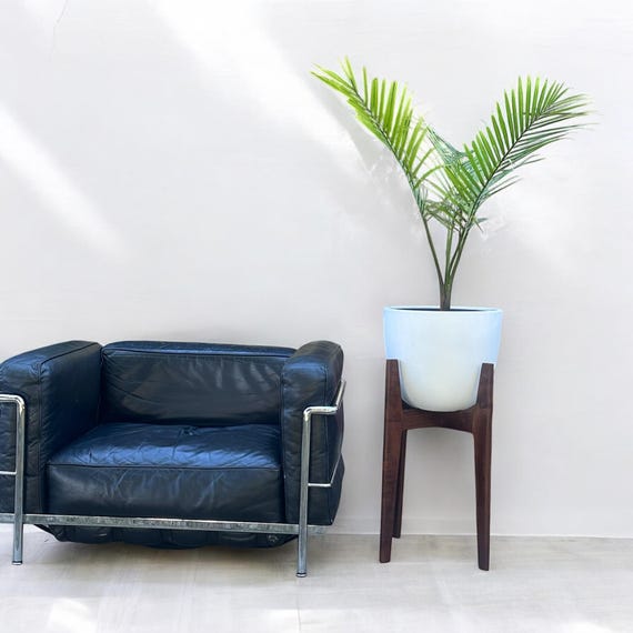 Indoor Walnut Single Tier Tall Plant Stand Modern Wood Display