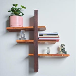 Mid Century Modern Floating Shelf • Handmade Wood Wall Shelf • Minimalist Plant & Book Display