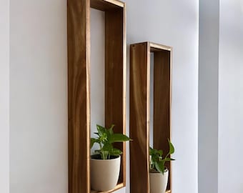 Estante flotante para plantas de mediados de siglo: decoración de madera para el hogar (juego de 2)